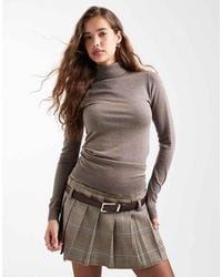 Object - Top Marrón Grisáceo De Manga Larga Con Cuello Vuelto De Punto De -Neutro - Lyst
