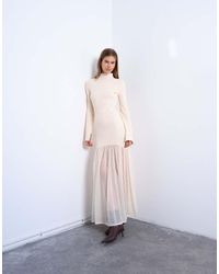 TOPSHOP - Vestido Corto Blanco Con Falda De Corte Amplio De Punto De - Lyst