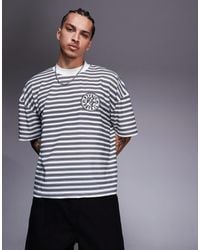 ASOS - T-shirt oversize coupe carrée à épaules tombantes et broderie sur la poitrine - rayures noires et blanches - Lyst
