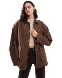 ASOS - Chaqueta Marrón Rosado Extragrande Con Acabado Lavado Y Cuello De Efecto Cuero De -Beis Neutro - Lyst