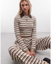 CERNUCCI - Fitted Long Sleeve Stripe Polo Top Co-ord - Lyst