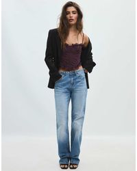 Stradivarius - Fitted Floral Print Cropped Top - Lyst