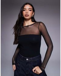 ASOS - Mesh Mix Panel Long Sleeve Bodysuit - Lyst