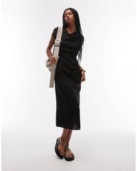 Mango - Cap Sleeve Midi Dress With Ruched Side - Lyst