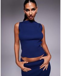 Kaiia - Exclusive Slash Neck Sleeveless Rib Knit Top Co-Ord - Lyst