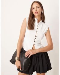 ASOS - Polyamide Button Through Grown On Sleeve Top - Lyst