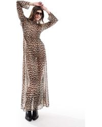 ASOS - Doorschijnende Maxi-Jurk Van Chiffon Met Lage Achterkant En Luipaardprint - Lyst