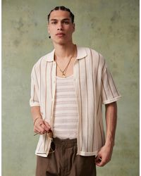 Bershka - Chemise boutonnée en maille à rayures - écru - Lyst