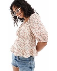 New Look - – top mit 3/4-ärmeln, im milchmädchen-stil mit blümchenmuster - Lyst