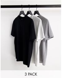 ASOS - Confezione da 3 t-shirt girocollo nera, bianca e grigio mélange - Lyst