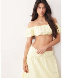 Kaiia - Exclusive Cotton Puff Off The Shoulder Sleeve Bandeau Crop Top Co-ord - Lyst