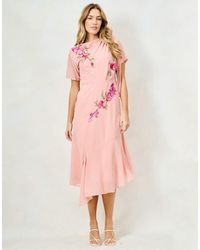 Hope & Ivy - The Sienna-Mae Embellished Slash Neck Midi Dress With Bow Shoulder Detail - Lyst
