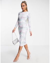 SIMMI - Simmi - vestito midi fasciante a maniche lunghe lilla con stampa effetto marmo - Lyst