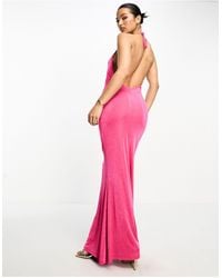 Something New - Low Plunge Back Slinky Maxi Dress With Halter Neck - Lyst