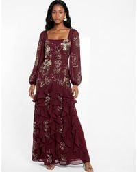 Maya - Embellished Blouson Sleeve Ruffle Maxi Dress - Lyst