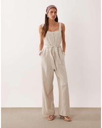 Mango - Linen Rich Tie Waist Jumpsuit - Lyst