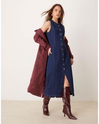 Abercrombie & Fitch - – ärmelloses midi-jeanskleid aus dunklem denim mit durchgehender knopfleiste - Lyst