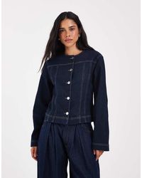 ONLY - O-neck Fitted Denim Jacket - Lyst