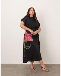 ARRANGE - Curve Embroidered Floral Asymmetric Midi Dress - Lyst
