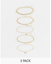 ASOS Pack Of 5 Anklets With Baby Padlock And Mixed Chains - Pink