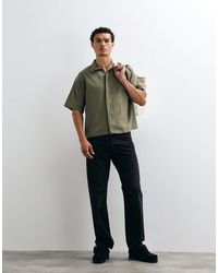 ASOS - Oversized Khaki Shirt With Revere Collar And Concealed Placket - Lyst