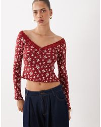 Miss Selfridge - Lace Trim Button Pointelle Top - Lyst
