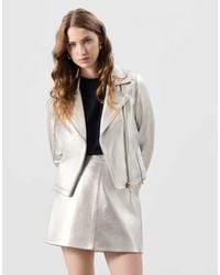 Bolongaro Trevor - Cropped Real Leather Metalic Effect Biker Jacket Co-Ord - Lyst