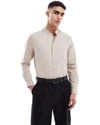 ASOS - Camicia Elegante Vestibilità Classica Color Pietra Scuro Con Collo Serafino - Lyst