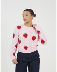 Brave Soul - Soft Touch Strawberry Jacquard Knit Cardigan - Lyst