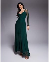 ASOS - Mesh Long Sleeve Maxi Dress With Exposed Seams And Full Skirt - Lyst