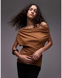 Mango - Top Monospalla Color Ruggine Arricciato - Lyst