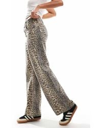 Daisy Street - Low Rise Baggy Washed Leopard Print Jeans - Lyst