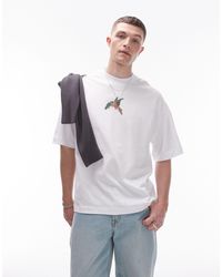TOPMAN - T-shirt premium super oversize bianca con stampa di pappagallo sul davanti e sul retro - Lyst