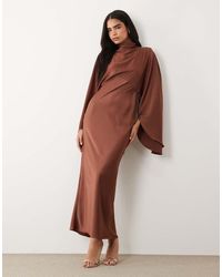 ASOS - Funnel Neck Satin Maxi Dress With exaggerated Sleeves - Lyst