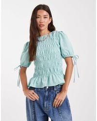ASOS - Puff Sleeve Top With Shirring Detail - Lyst