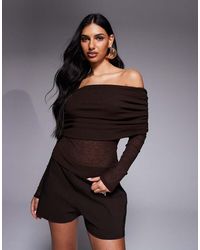 ASOS - Geribbelde Top Met Blote Schouders En Lange Mouwen - Lyst