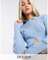 Collusion Cropped Cardigan With Double Ended Zip - Blue