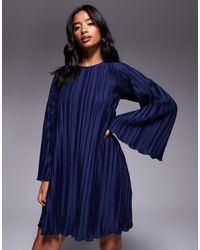 ASOS - Asos Design Petite Plisse Wide Sleeve Mini Dress With Back Bow Detail - Lyst