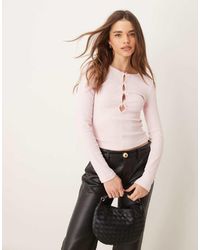 Gina Tricot - Top De Manga Larga Con Detalle De Lazos En La Parte Delantera De Punto Liso De -Morado - Lyst