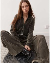 Weekday - Velvet Cropped Zip Through Tracksuit Top - Lyst