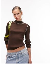 TOPSHOP - Knitted Fine Gauge Contrast Trim Long Sleeve Top - Lyst
