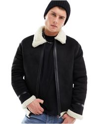 Only & Sons - Faux Suede Aviator Jacket With Borg Lining - Lyst