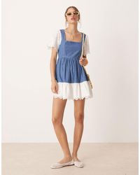 Miss Selfridge - Broderie Mix Denim Mini Wash - Lyst