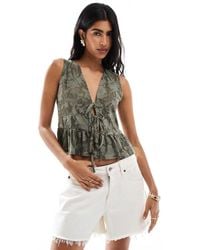 Miss Selfridge - Lace Sleeveless Tie Front Top - Lyst