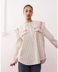 Reclaimed (vintage) - Gestreept Overhemd Met Oversized Kraag - Lyst