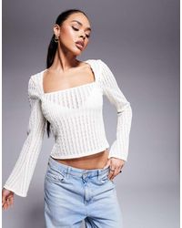 ASOS - Open Texture Square Neck Flare Sleeve Top - Lyst