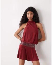Collusion - Mini Halterjurk Met Tailleband Met Lovertjes - Lyst