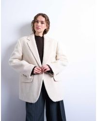 TOPSHOP - Abrigo Largo Estilo Americana Con Un Solo Botón De Lana Con Acabado Cepillado De -Blanco - Lyst
