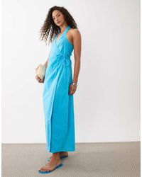 ASOS - Cotton Linen Halter Neck Wrap Maxi Sundress - Lyst