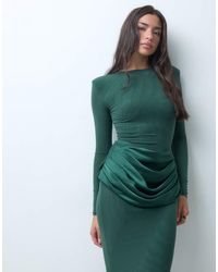 Wanderdoll - Eman Sculpted Satin Drape Waist Shoulder Pad Detail Maxi Dress - Lyst